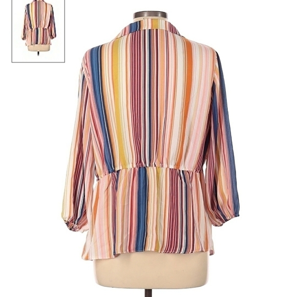 Cato Est. 1949 Stripe Multicolored Top Blouse Women's Large L Collared V- Neck - Picture 2 of 5